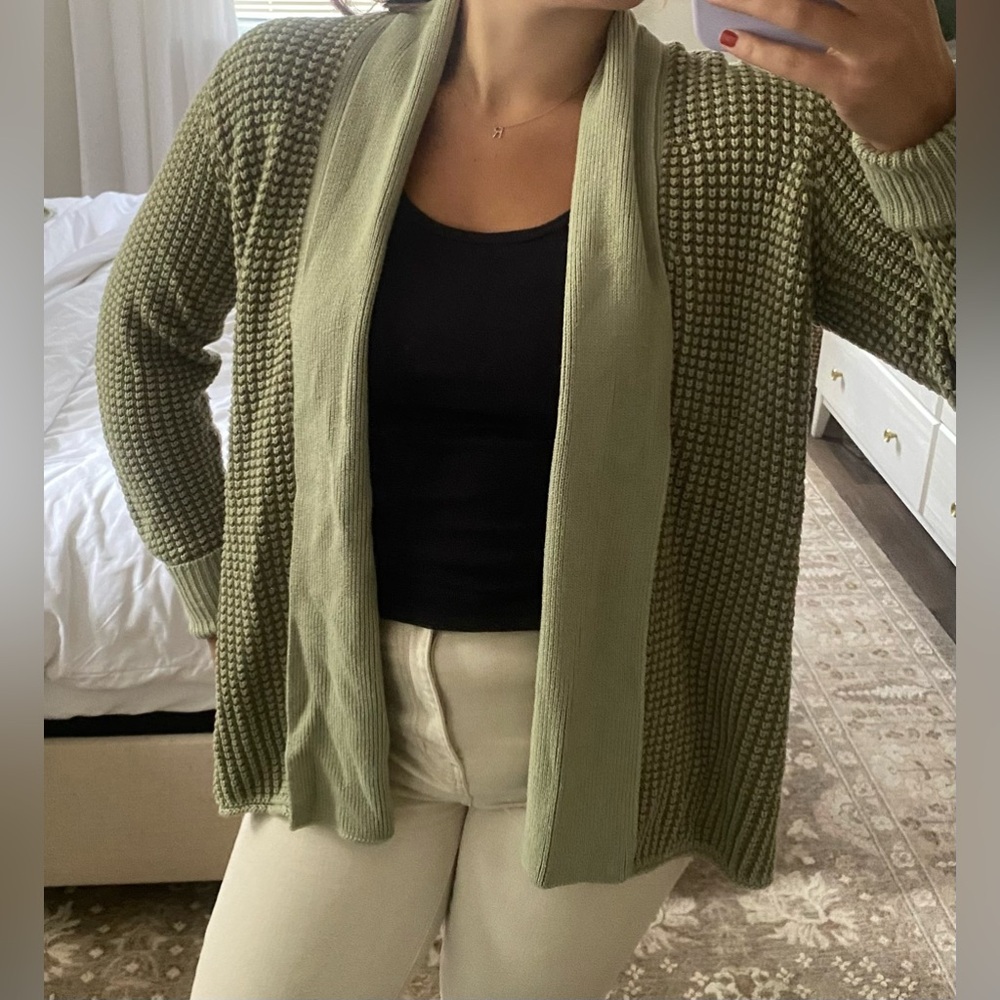 Green knubby cardigan